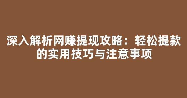深入解析网赚提现攻略：轻松提款的实用技巧与注意事项 - 严选资源大全