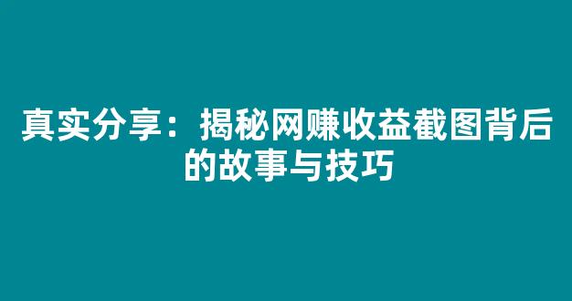 真实分享：揭秘网赚收益截图背后的故事与技巧 - 严选资源大全