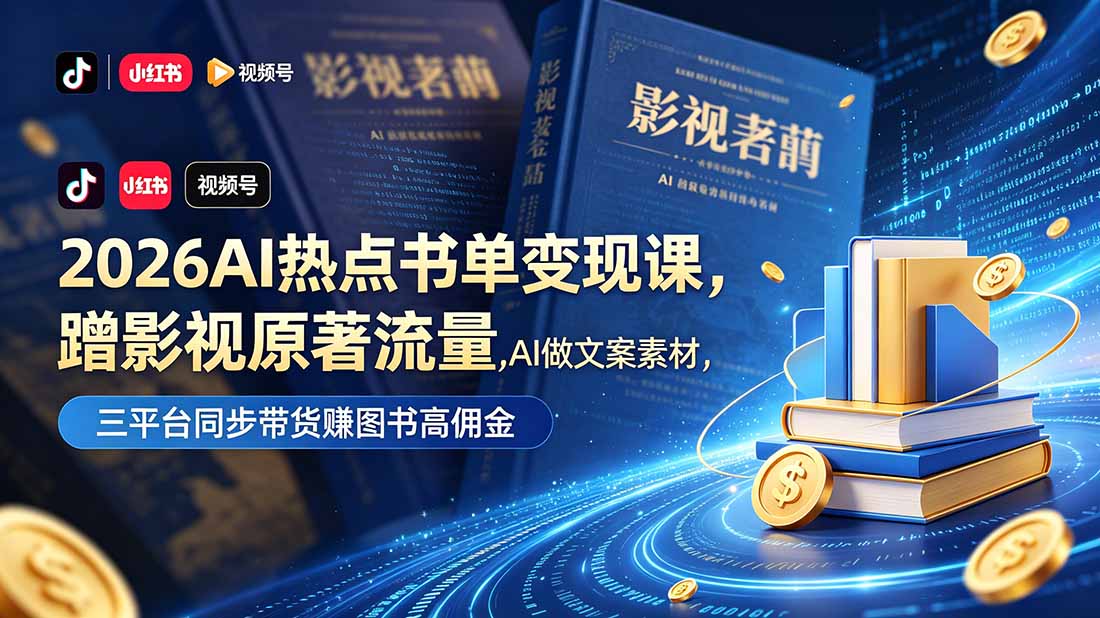 2026AI热点书单变现课，蹭影视原著流量，AI做文案素材，三平台同步带货赚图书高佣金 - 严选资源大全