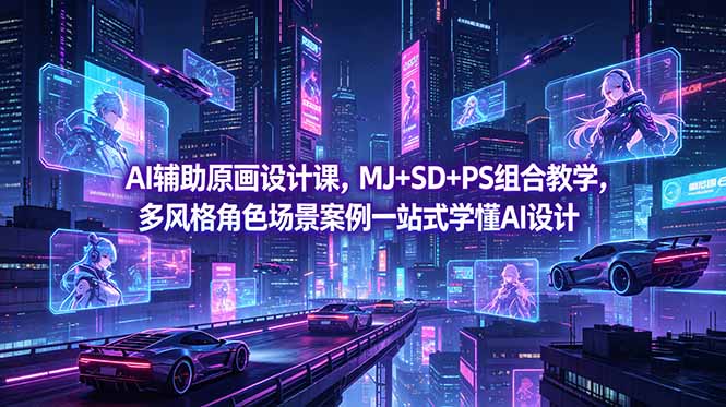 AI辅助原画设计课，MJ+SD+PS组合教学，多风格角色场景案例一站式学懂AI设计 - 严选资源大全