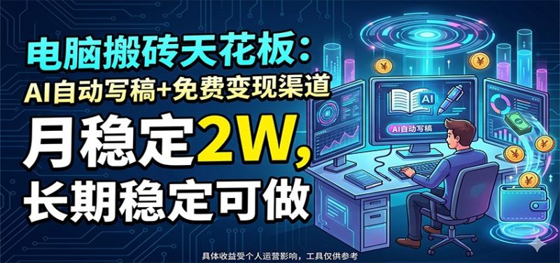 电脑搬砖天花板：AI自动写稿+免费变现渠道，月稳定2W，长期稳定可做 - 严选资源大全 - 严选资源大全
