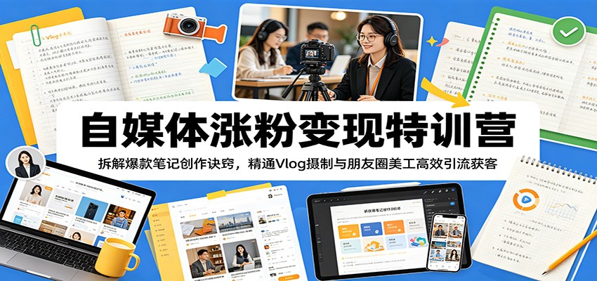 自媒体涨粉变现特训营：拆解爆款笔记创作诀窍，精通Vlog摄制与朋友圈美工高效引流获客 - 严选资源大全