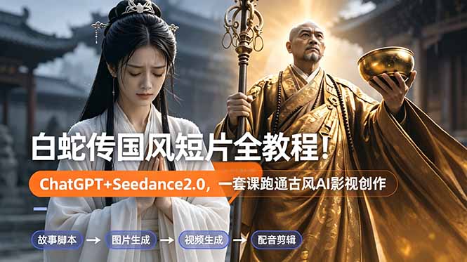 白蛇传-国风短片全教程！ChatGPT+Seedance2.0，一套课跑通古风AI影视创作 - 严选资源大全
