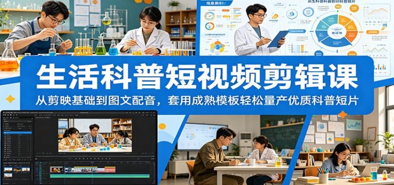 生活科普短视频剪辑课：从剪映基础到图文配音，套用成熟模板轻松量产优质科普短片 - 严选资源大全 - 严选资源大全