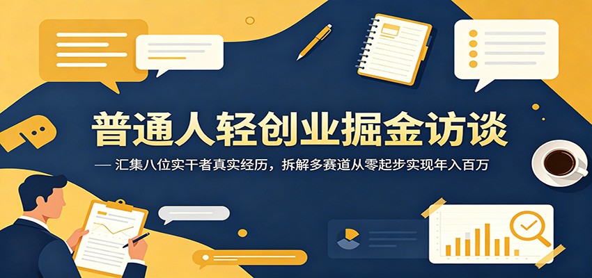 普通人轻创业掘金访谈：汇集八位实干者真实经历，拆解多赛道从零起步实现年入百万 - 严选资源大全