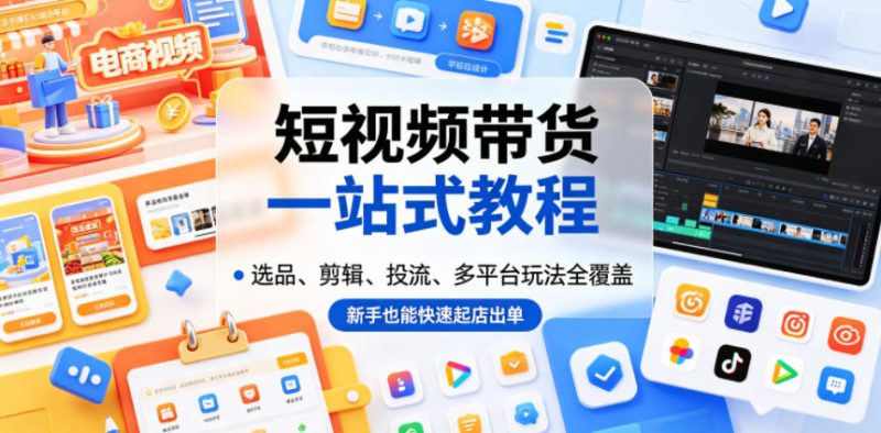 短视频带货一站式教程，选品、剪辑、投流、多平台玩法全覆盖，新手也能快速起店出单 - 严选资源大全 - 严选资源大全
