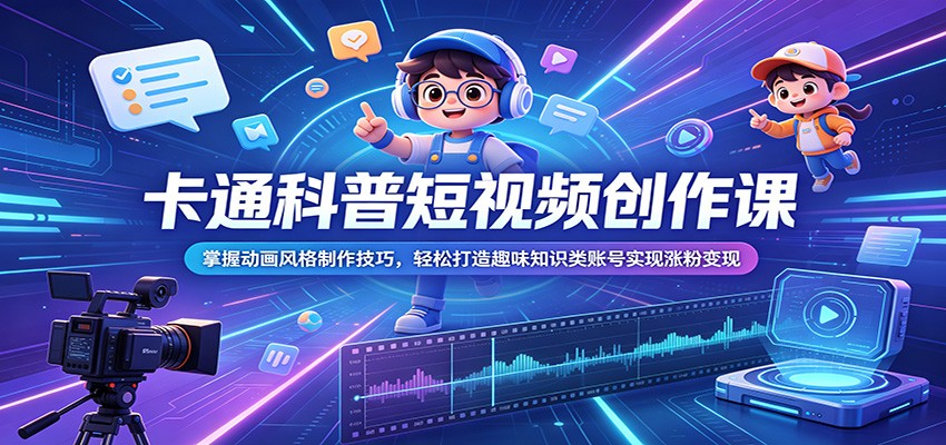 卡通科普短视频创作课:掌握动画风格制作技巧,轻松打造趣味知识类账号实现涨粉变现 - 严选资源大全