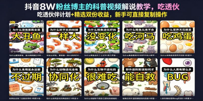 抖音8W粉丝博主的科普视频解说教学，吃透伙伴计划+精选双份收益，新手可直接复制操作 - 严选资源大全 - 严选资源大全