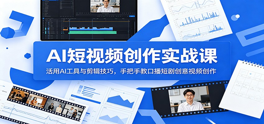 AI短视频创作实战课:活用AI工具与剪辑技巧,手把手教口播短剧创意视频创作 - 严选资源大全