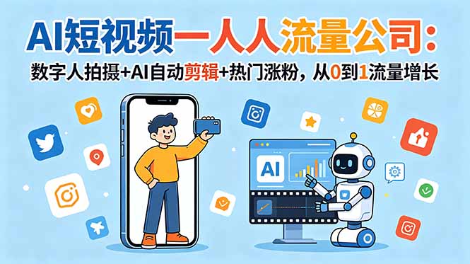 AI短视频一人流量公司:数字人拍摄+AI自动剪辑+热门涨粉,从0到1流量增长 - 严选资源大全