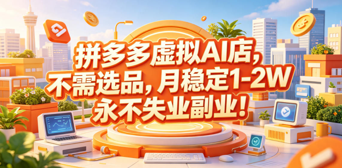 拼多多虚拟AI店,不需选品,月稳定1-2W,永不失业副业!【揭秘】 - 严选资源大全