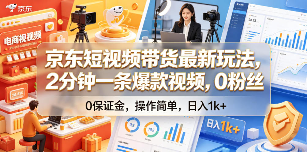 京东短视频带货最新玩法,2分钟一条爆款视频,0粉丝,0保证金,操作简单,日入1k+【揭秘】 - 严选资源大全
