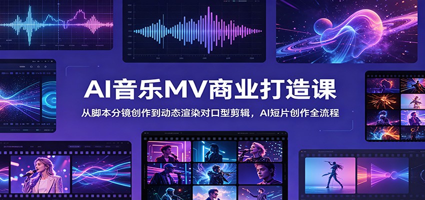 AI音乐MV商业打造课：从脚本分镜创作到动态渲染对口型剪辑，AI短片创作全流程 - 严选资源大全