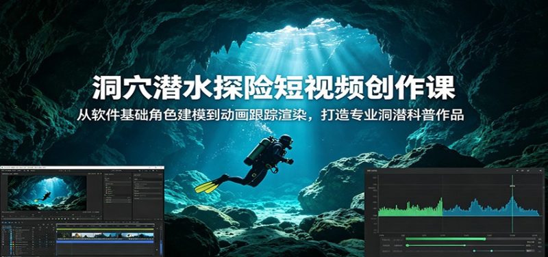 洞穴潜水探险短视频创作课:从软件基础角色建模到动画跟踪渲染,打造专业洞潜科普作品 - 严选资源大全 - 严选资源大全