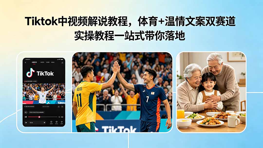 Tiktok中视频解说教程，体育+温情文案双赛道实操教程一站式带你落地 - 严选资源大全