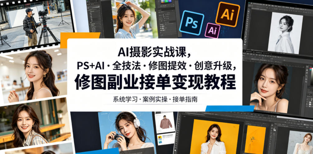 AI摄影实战课，PS+AI・全技法・修图提效・创意升级，修图副业接单变现教程 - 严选资源大全