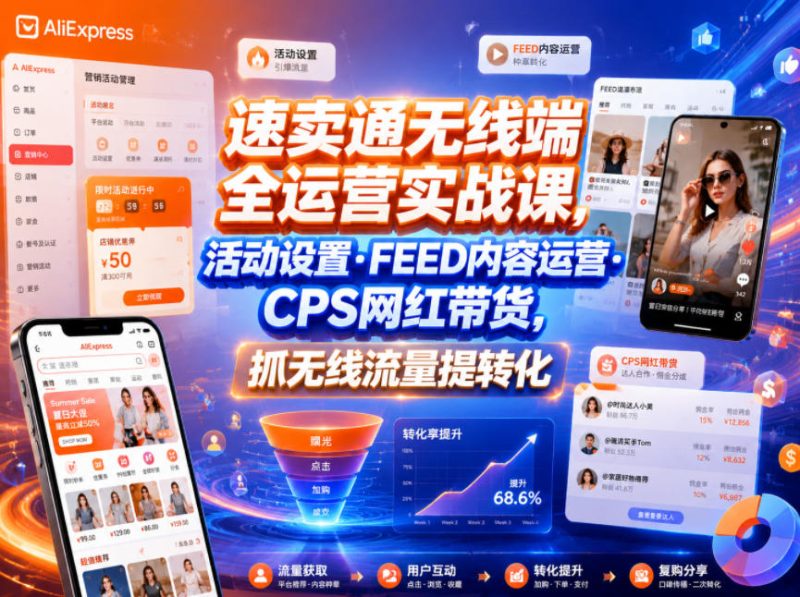 速卖通无线端全运营实战课,活动设置・FEED内容运营・CPS网红带货,抓无线流量提转化 - 严选资源大全 - 严选资源大全