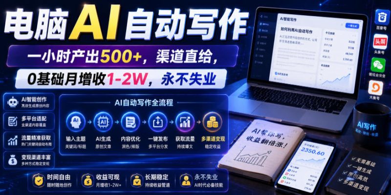 电脑AI自动写作,一小时产出500+,渠道直给,0基础月增收1-2W,永不失业【揭秘】 - 严选资源大全 - 严选资源大全