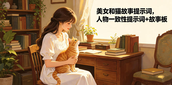 美女和猫故事提示词,人物一致性提示词+故事板 - 严选资源大全