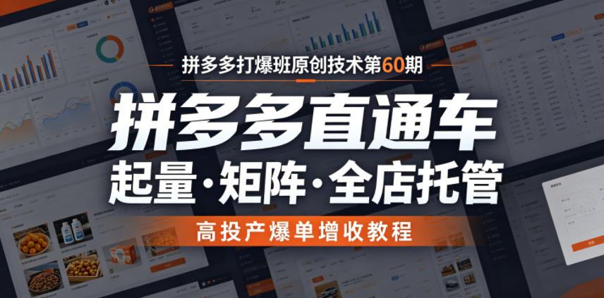 拼多多打爆班原创技术第60期,拼多多直通车,起量・矩阵・全店托管,高投产爆单增收教程 - 严选资源大全