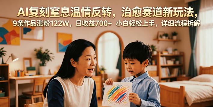 AI复刻窒息温情反转，治愈赛道新玩法，9条作品涨粉122W，日收益700+ 小白轻松上手，详细流程拆解 - 严选资源大全