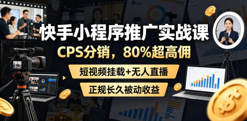 快手小程序推广实战课，CPS分销，80%超高佣，短视频挂载+无人直播，正规长久被动收益 - 严选资源大全 - 严选资源大全