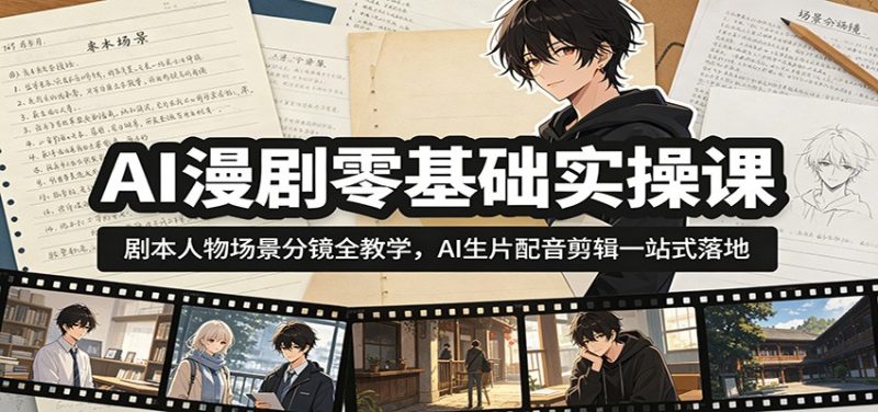 AI漫剧零基础实操课:剧本人物场景分镜全教学,AI生片配音剪辑一站式落地 - 严选资源大全 - 严选资源大全