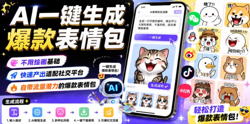 AI一键生成爆款表情包,不用绘画基础,快速产出适配社交平台,自带流量潜力的爆款表情包 - 严选资源大全 - 严选资源大全