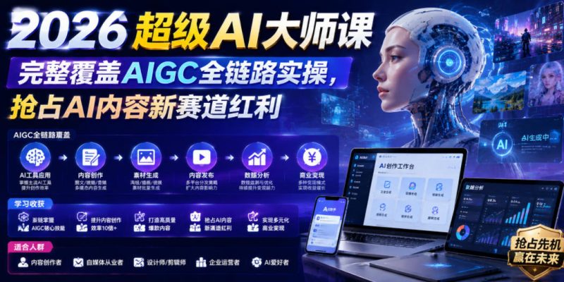 2026超级AI大师课,完整覆盖AIGC全链路实操,抢占AI内容新赛道红利 - 严选资源大全 - 严选资源大全