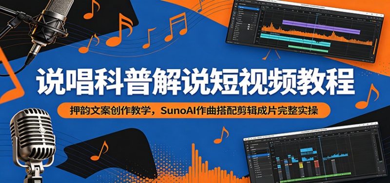 说唱科普解说短视频教程:押韵文案创作教学,SunoAI作曲搭配剪辑成片完整实操 - 严选资源大全 - 严选资源大全