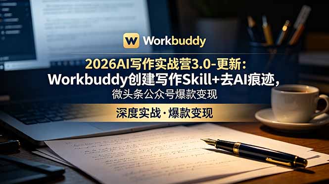 2026AI写作实战营3.0-更新：Workbuddy创建写作Skill+去AI痕迹，微头条公众号爆款变现 - 严选资源大全