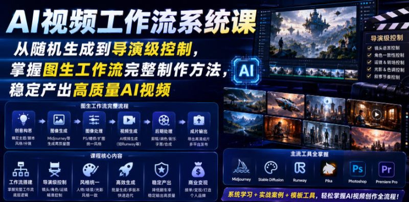 AI视频工作流系统课,从随机生成到导演级控制,掌握图生工作流完整制作方法,稳定产出高质量AI视频 - 严选资源大全 - 严选资源大全