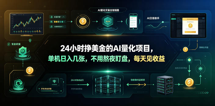 24小时挣美金的AI量化项目，单机日入几十美刀，不用熬夜盯盘，每天见收益【揭秘】 - 严选资源大全