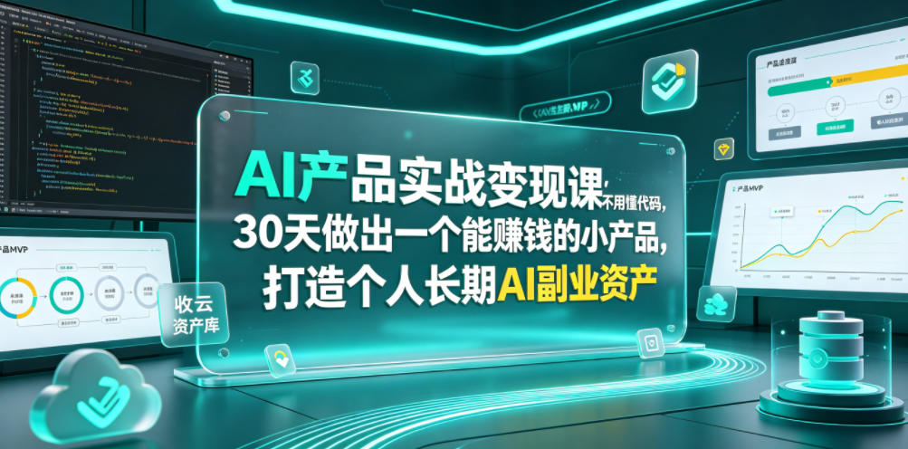 AI产品实战变现课,不用懂代码,30天做出一个能賺钱的小产品,打造个人长期AI副业资产 - 严选资源大全