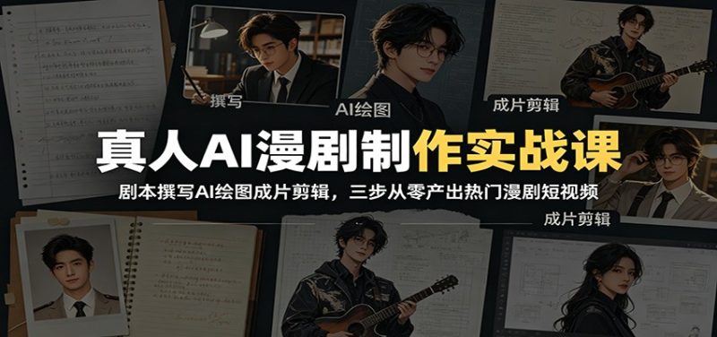 真人AI漫剧制作实战课:剧本撰写AI绘图成片剪辑,三步从零产出热门漫剧短视频 - 严选资源大全 - 严选资源大全