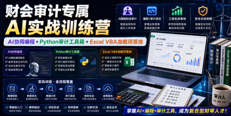 财会审计专属AI实战训练营｜AI协同编程+Python审计工具箱+Excel VBA加载项落地 - 严选资源大全