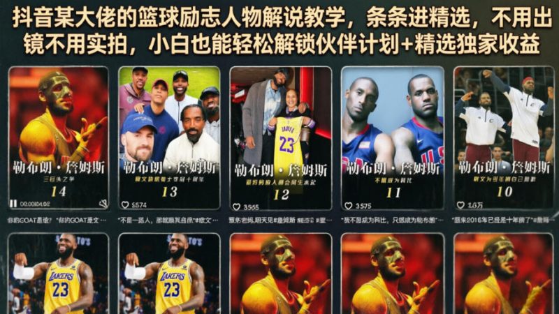 抖音某大佬的篮球励志人物解说教学，条条进精选，不用出镜不用实拍，小白也能轻松解锁伙伴计划+精选独家收益 - 严选资源大全 - 严选资源大全