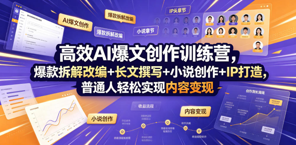 高效AI爆文创作训练营，爆款拆解改编+长文撰写+小说创作+IP打造，普通人轻松实现内容变现 - 严选资源大全