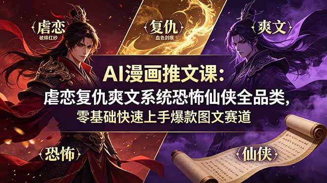 AI漫画推文课：虐恋复仇爽文系统恐怖仙侠全品类，零基础快速上手爆款图文赛道 - 严选资源大全