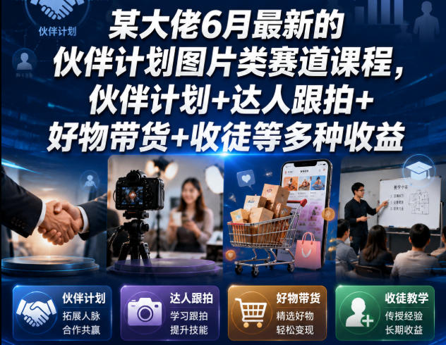 某大佬6月最新的伙伴计划图片类赛道课程，伙伴计划+达人跟拍+好物带货+收徒等多种收益 - 严选资源大全