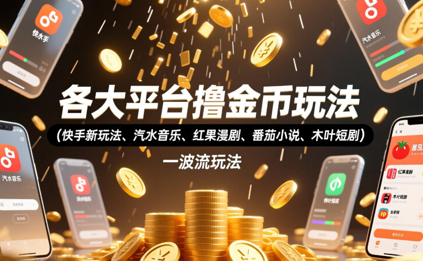各大平台撸金币玩法(快手新玩法、汽水音乐、红果漫剧、番茄小说、木叶短剧)，一波流玩法(收费398元的教程) - 严选资源大全