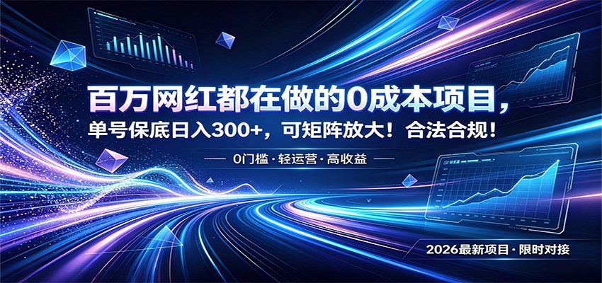 百万网红都在做的0成本项目，单号保底日入300+，可矩阵放大！合法合规！ - 严选资源大全