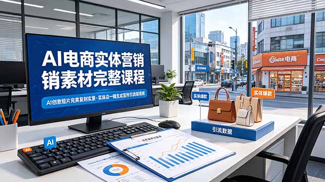 AI电商实体营销素材完整课程，AI创意短片完美复刻实景，实体店一键生成宣传引流短视频 - 严选资源大全