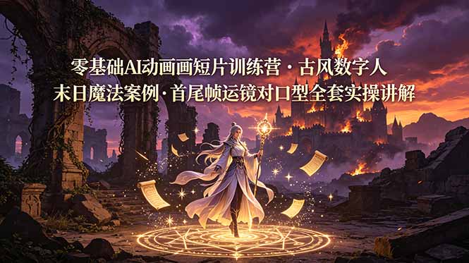 零基础AI动画短片训练营，古风数字人末日魔法案例，首尾帧运镜对口型全套实操讲解 - 严选资源大全