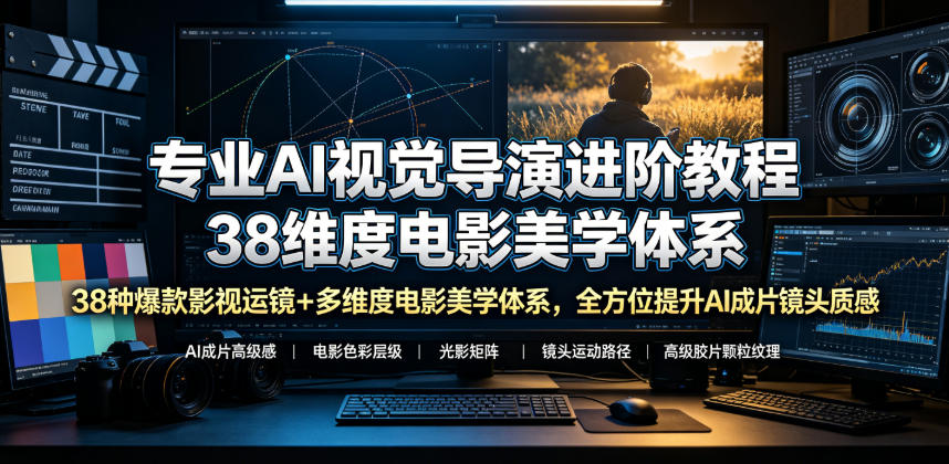 专业AI视觉导演进阶教程，38种爆款影视运镜+多维度电影美学体系，全方位提升AI成片高级感与镜头质感 - 严选资源大全