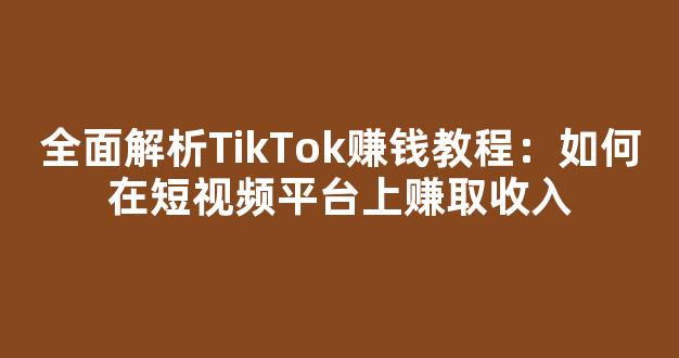 全面解析TikTok赚钱教程：如何在短视频平台上赚取收入 - 严选资源大全