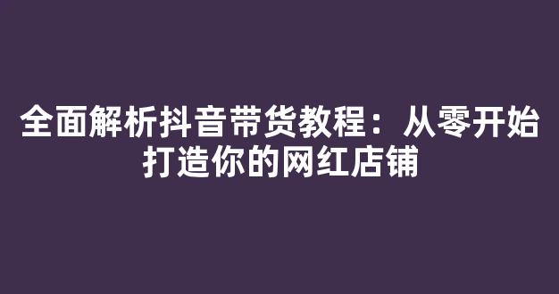 全面解析抖音带货教程：从零开始打造你的网红店铺 - 严选资源大全
