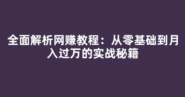 全面解析网赚教程：从零基础到月入过万的实战秘籍 - 严选资源大全