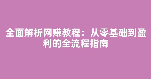 全面解析网赚教程：从零基础到盈利的全流程指南 - 严选资源大全