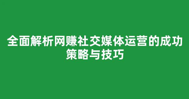 全面解析网赚社交媒体运营的成功策略与技巧 - 严选资源大全